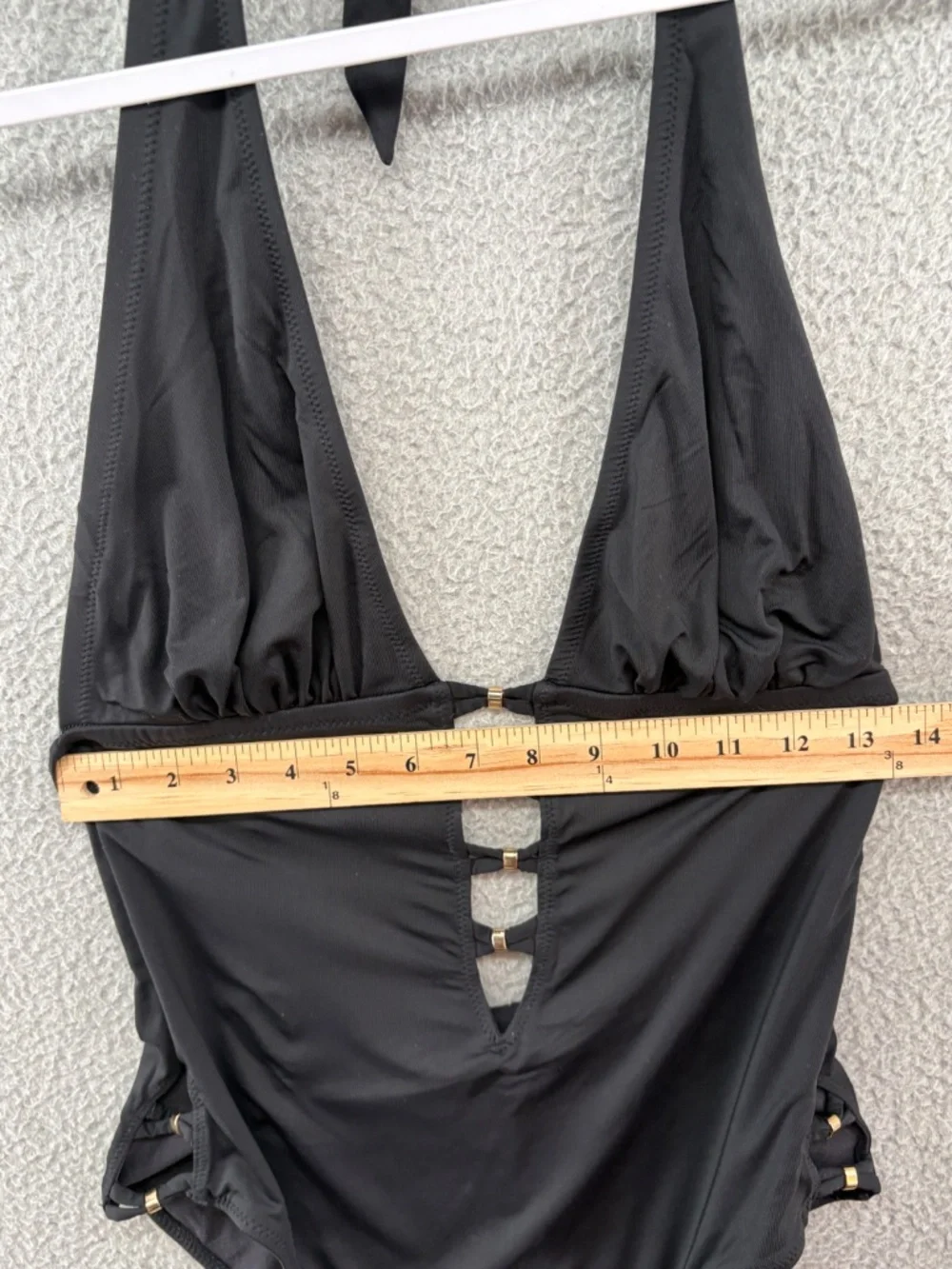 MW by Matthew Williamson Black Halter One Piece Swimsuit Plunge Cutout Gold Hard - Picture 4 of 11